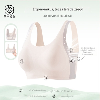 Lányoknak tervezett mellény-stílusú melltartó, nylonból, teljes kosár, vékony formázott kosár habbetéttel, rögzített dupla vállpántok, 12–15 éveseknek