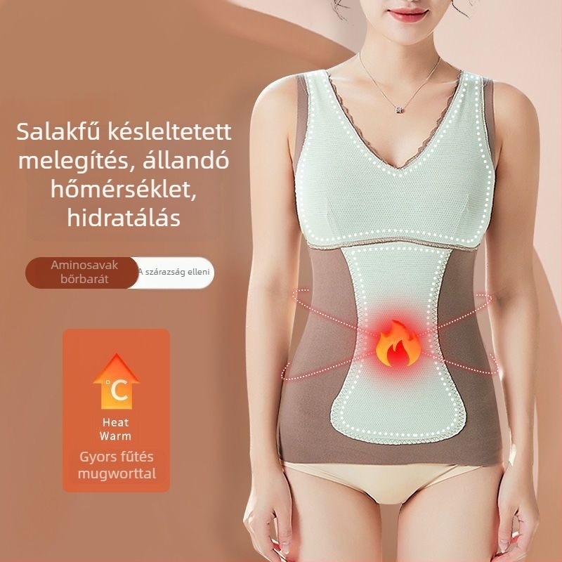 Női őszi-téli Derong bársony önmelegítő termo felső, bolyhos bélés, csipke, V-nyak, dupla réteg