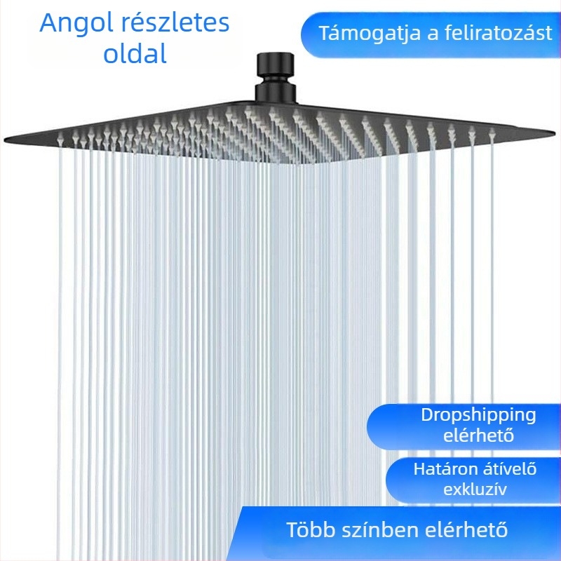 Zuhanyfej, rozsdamentes acél, felső permetezés, masszázs, buborékok, eső, spirálos felszerelés, sütőben égetett bevonat