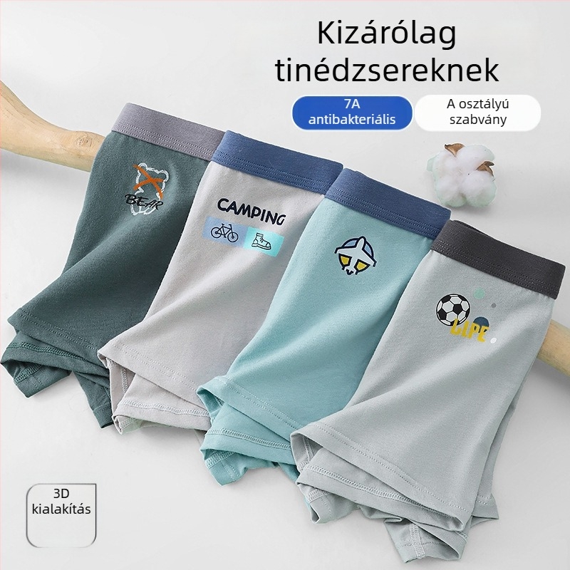 Pamut boxer rövidnadrág tinédzser fiúk számára, nagyobb méretek a növő gyerekeknek, középiskolások számára