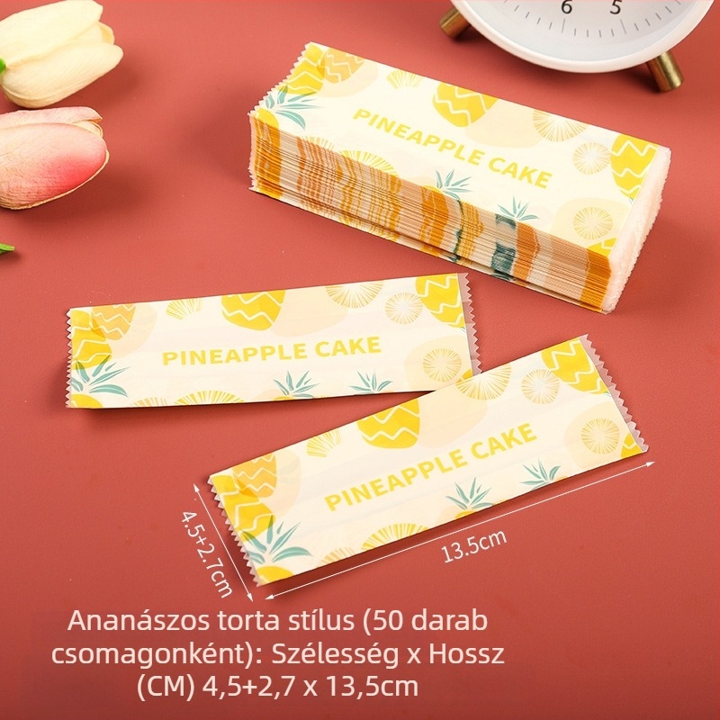 Ananász sütemény csomagoló zacskó, gravírozott nyomtatás, kompozit anyag, önzáró vagy gépi zárás
