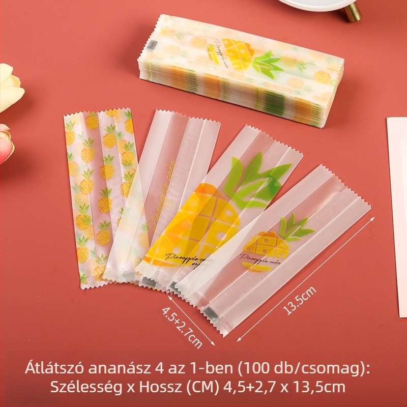 Ananász sütemény csomagoló zacskó, gravírozott nyomtatás, kompozit anyag, önzáró vagy gépi zárás