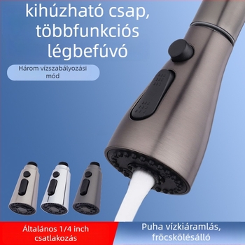 Konyhai csaptele lehúzható fejjel, univerzális teleszkópos, cseppmentes a mosogatóhoz (Modell 152; Anyag: ABS; Felületkezelés: Elektroplakolás; Szerelés típusa: Gombos típus; Stílus: Modern minimalistikus)