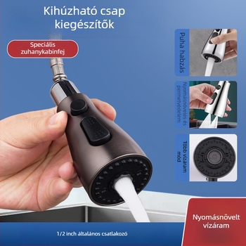 Konyhai csaptele lehúzható fejjel, univerzális teleszkópos, cseppmentes a mosogatóhoz (Modell 152; Anyag: ABS; Felületkezelés: Elektroplakolás; Szerelés típusa: Gombos típus; Stílus: Modern minimalistikus)