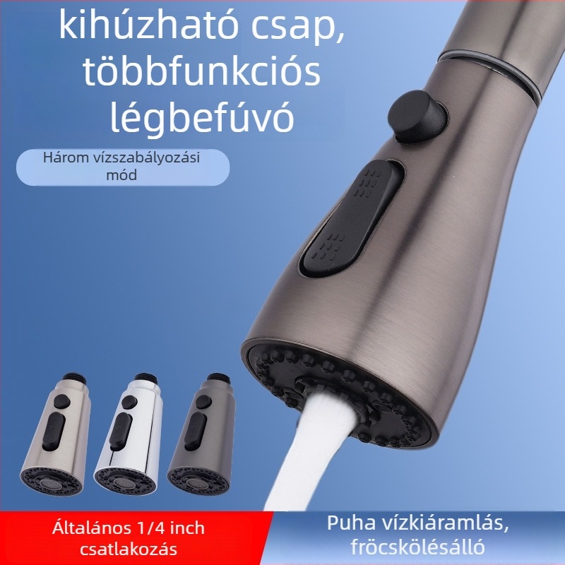 Konyhai csaptele lehúzható fejjel, univerzális teleszkópos, cseppmentes a mosogatóhoz (Modell 152; Anyag: ABS; Felületkezelés: Elektroplakolás; Szerelés típusa: Gombos típus; Stílus: Modern minimalistikus)