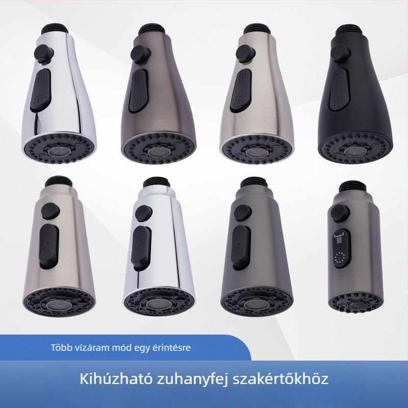 Konyhai csaptele lehúzható fejjel, univerzális teleszkópos, cseppmentes a mosogatóhoz (Modell 152; Anyag: ABS; Felületkezelés: Elektroplakolás; Szerelés típusa: Gombos típus; Stílus: Modern minimalistikus)