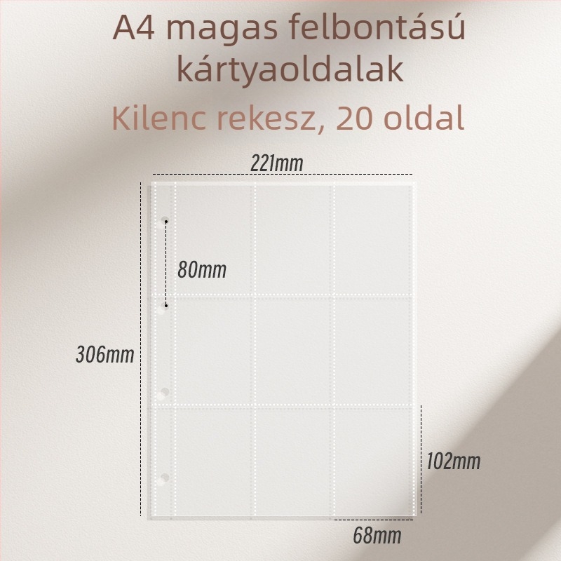 Vastagított kártyaalbum kilenc mezős belső oldalakkal képeslapok és jegyek tárolására