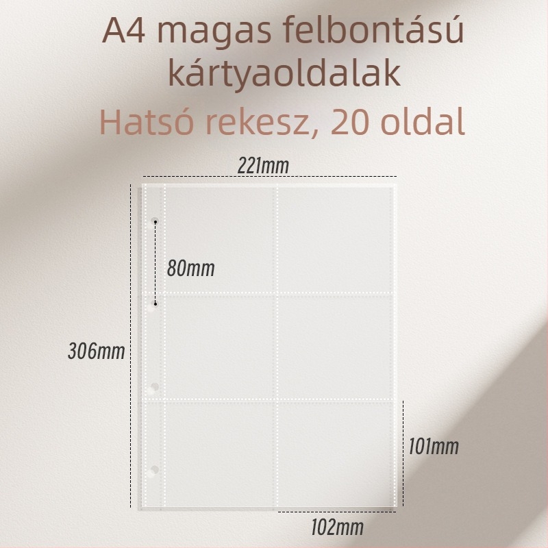 Vastagított kártyaalbum kilenc mezős belső oldalakkal képeslapok és jegyek tárolására