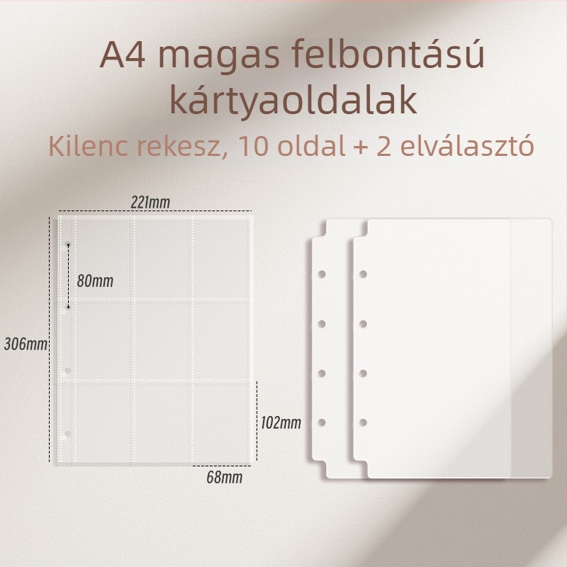 Vastagított kártyaalbum kilenc mezős belső oldalakkal képeslapok és jegyek tárolására