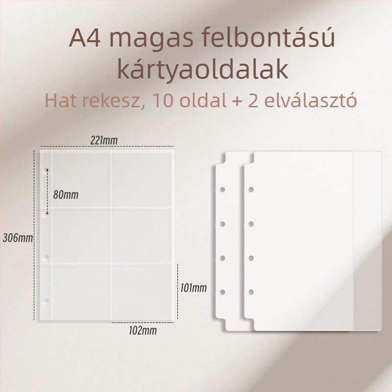 Vastagított kártyaalbum kilenc mezős belső oldalakkal képeslapok és jegyek tárolására