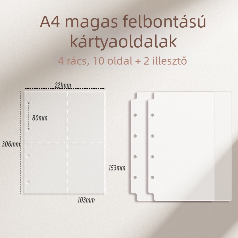 Vastagított kártyaalbum kilenc mezős belső oldalakkal képeslapok és jegyek tárolására