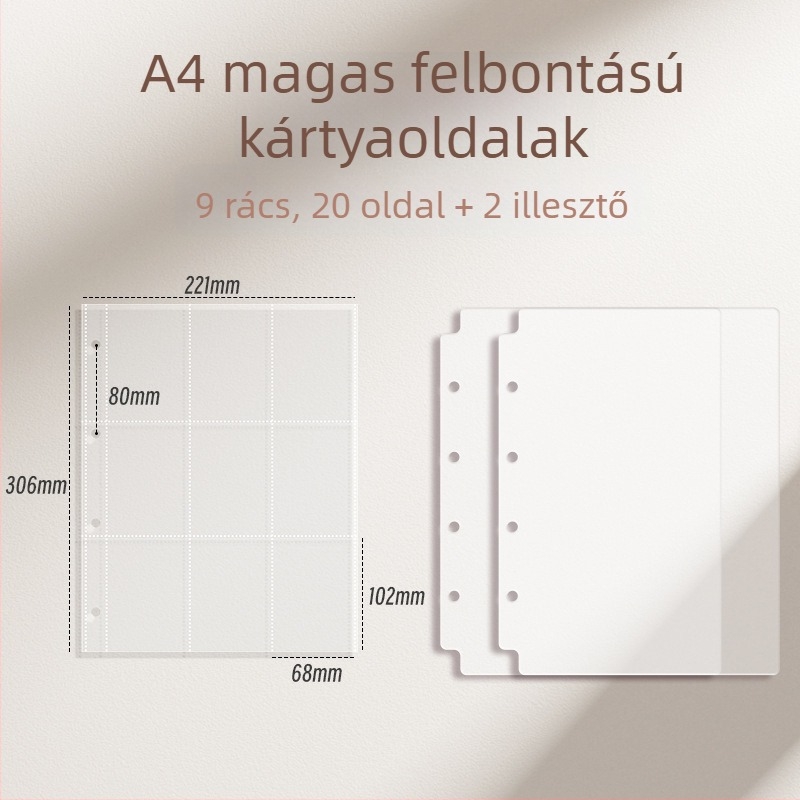 Vastagított kártyaalbum kilenc mezős belső oldalakkal képeslapok és jegyek tárolására