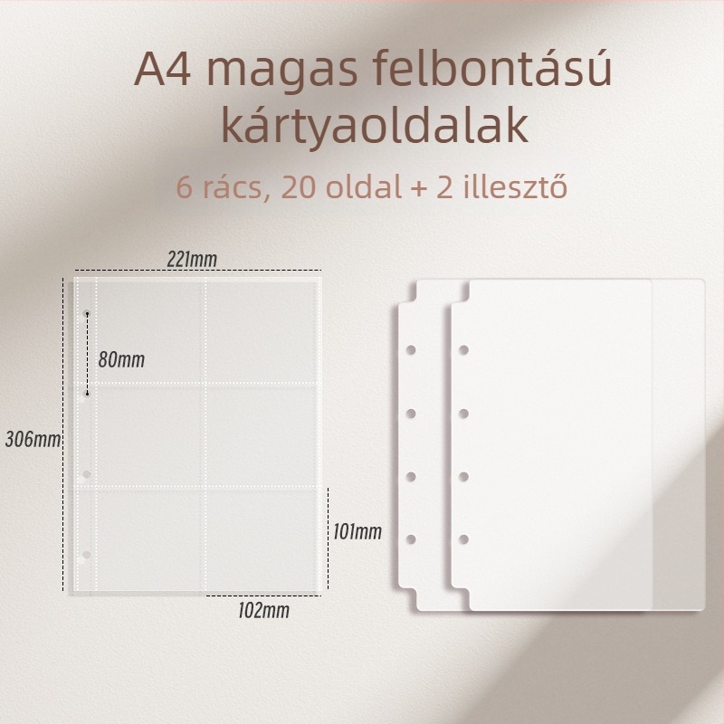 Vastagított kártyaalbum kilenc mezős belső oldalakkal képeslapok és jegyek tárolására