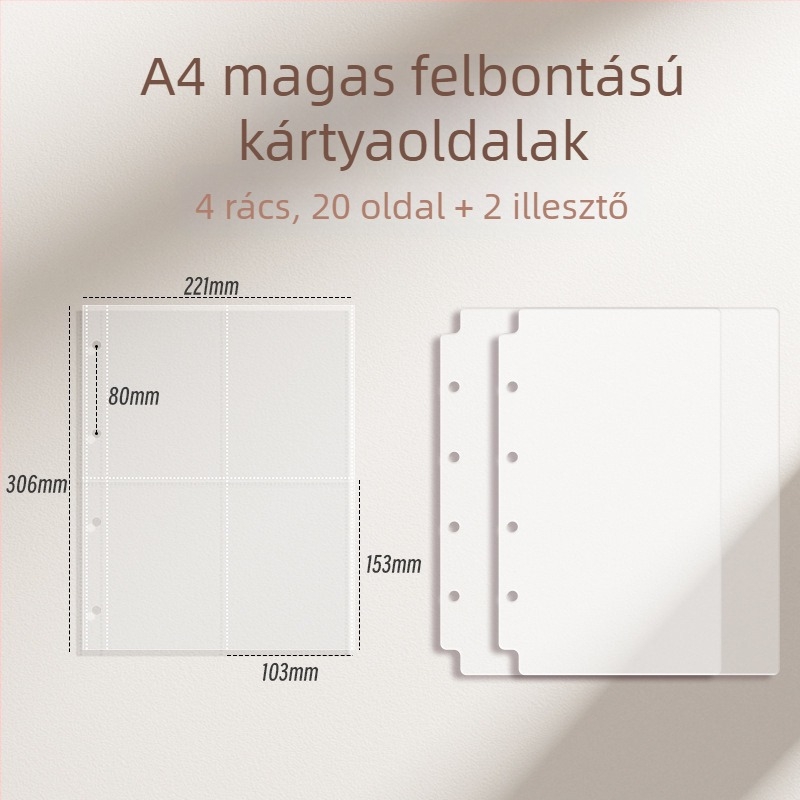 Vastagított kártyaalbum kilenc mezős belső oldalakkal képeslapok és jegyek tárolására