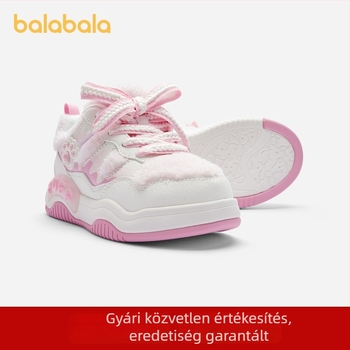 Balabala gyerekeknek készült lányos sportcipő, plüss belsővel, kényelmes őszi–téli casual cipő masni díszítéssel