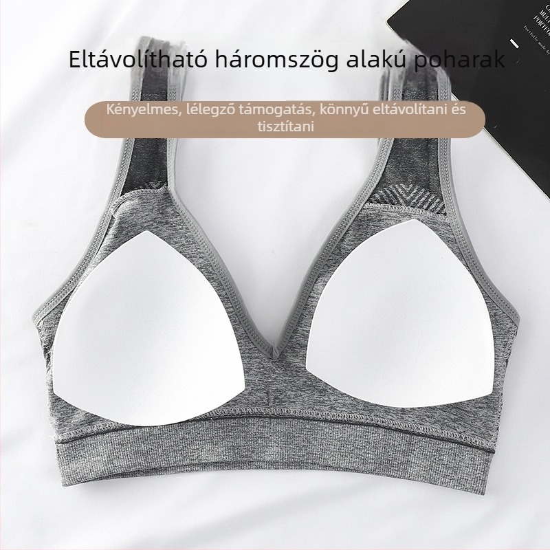 Nylon anyagú pánt nélküli sportmelltartó; U-hátú; V-nyakú; teljes kosár; légáteresztő