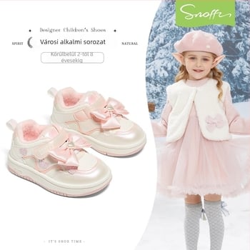 Lányoknak készült téli sportcipő vastag talppal — felsőrész mikrovlíros bőr, talp gumi, alacsony felsőrész, Velcro-zárás, PU belső talp, 2025 tél