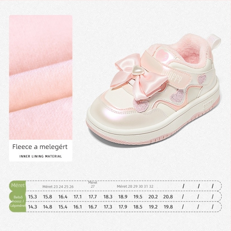 Lányoknak készült téli sportcipő vastag talppal — felsőrész mikrovlíros bőr, talp gumi, alacsony felsőrész, Velcro-zárás, PU belső talp, 2025 tél