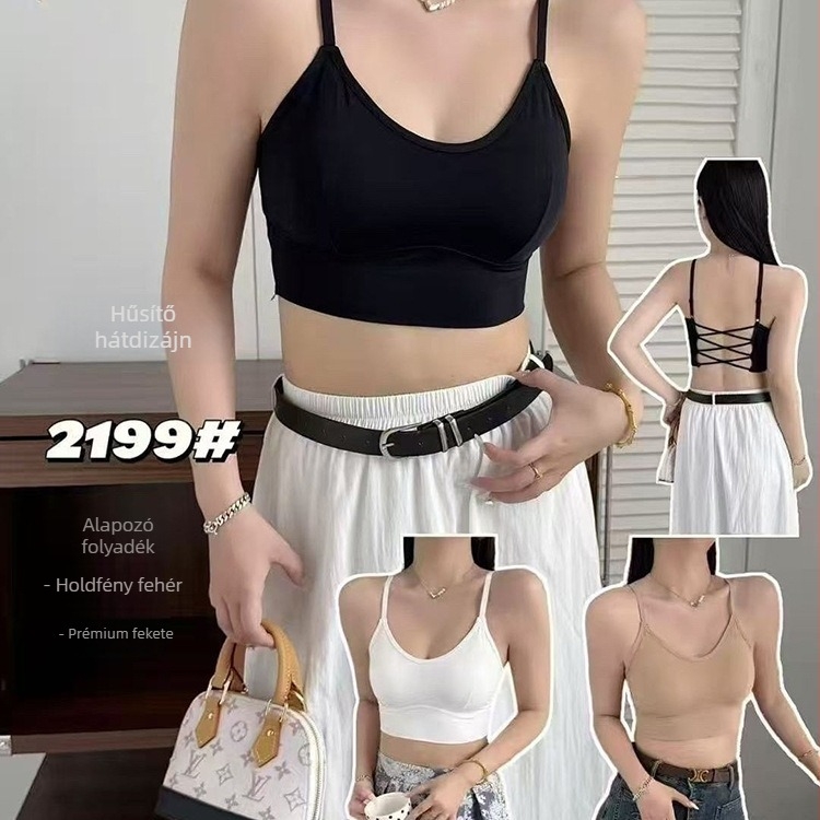 Könnyű luxusú francia seamless ice silk hátfelső melltartó, fix kosarakkal, gyűrődésmentes és vékony pántokkal