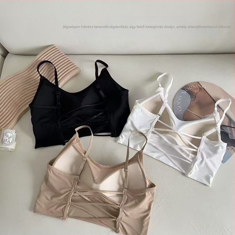 Könnyű luxusú francia seamless ice silk hátfelső melltartó, fix kosarakkal, gyűrődésmentes és vékony pántokkal