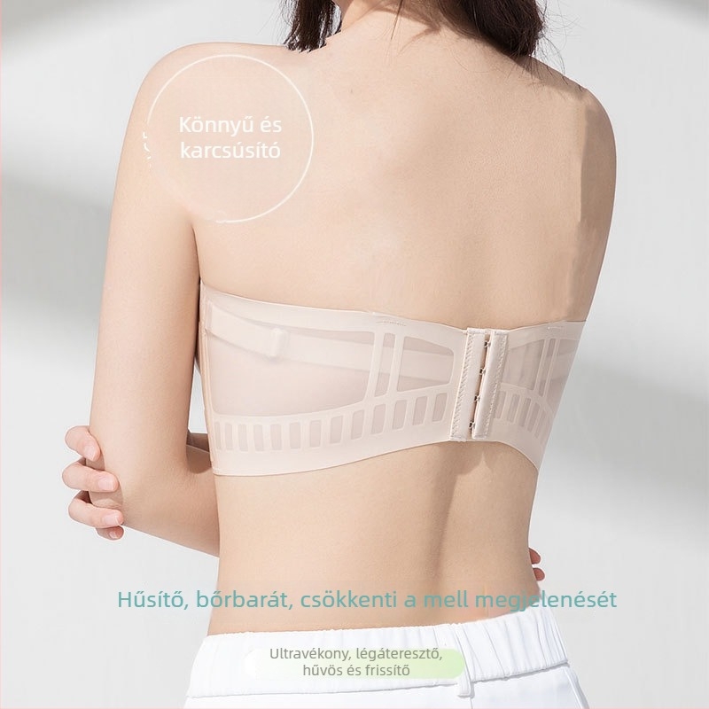 Ultra vékony, lélegző, varrat nélküli, vállpánt nélküli pluszméretű női melltartó, feszességet megőrző, láthatatlan ice silk top