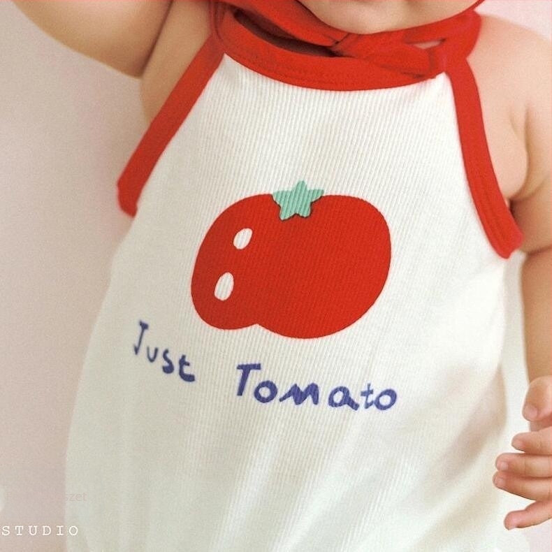 Tomato rajzfilm-stílusú gyermekfotózási öltözet – ujjatlan, levehető kapucnival, 99% pamut fő anyag, több részes készlet ruhák és kiegészítők, 0–1 éveseknek, tavasz/nyár/ősz