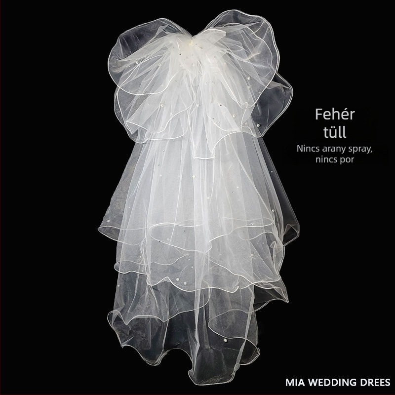 Menyasszonyi fejfedő fátyol — rövid Mori-stílusú, retro koreai dizájn; fém kivitelezés; fejfedő kiegészítő; 2022 ősz