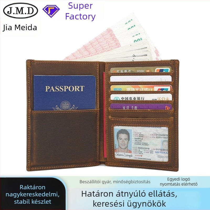 Valódi bőr útlevél tok – RFID védelem, 1 hajtás, több kártya rekesz, vízálló és kopásálló