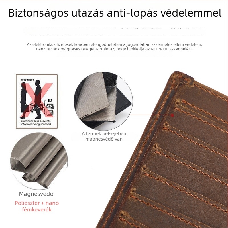 Valódi bőr útlevél tok – RFID védelem, 1 hajtás, több kártya rekesz, vízálló és kopásálló