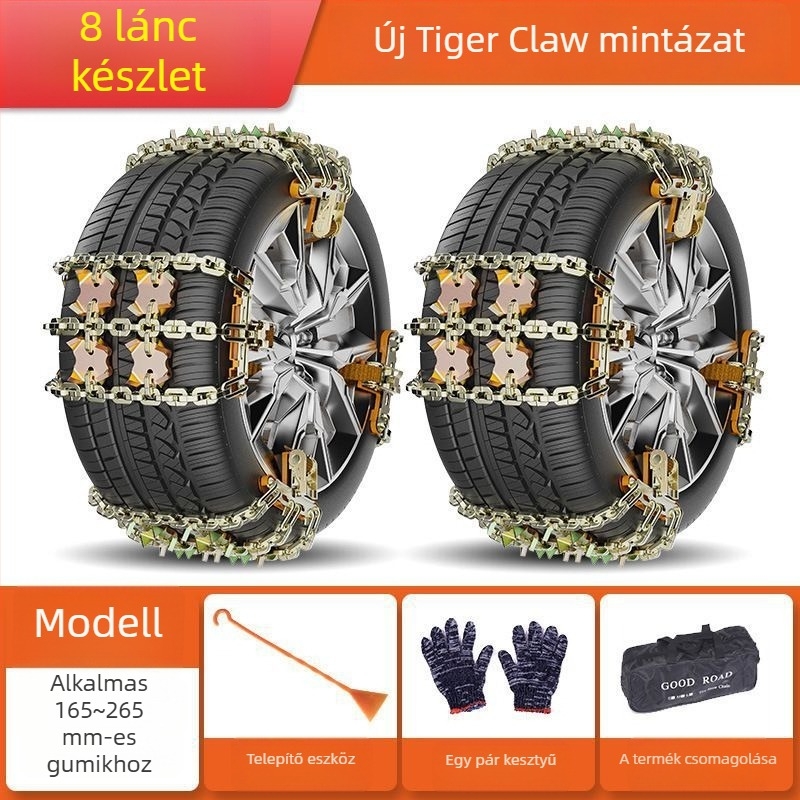 Tiger Claw Field Chain hólánc minden járműhöz, acélból, 165–275 mm kerékabroncsokra illeszkedik, 2000 g tömeg