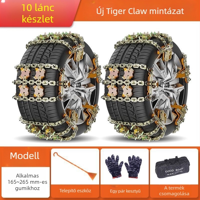 Tiger Claw Field Chain hólánc minden járműhöz, acélból, 165–275 mm kerékabroncsokra illeszkedik, 2000 g tömeg