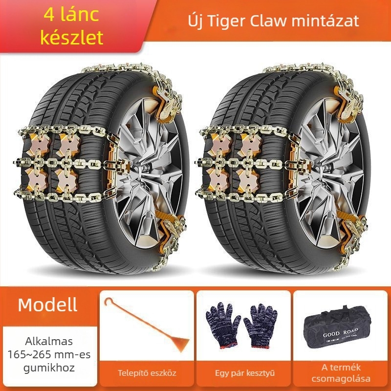 Tiger Claw Field Chain hólánc minden járműhöz, acélból, 165–275 mm kerékabroncsokra illeszkedik, 2000 g tömeg