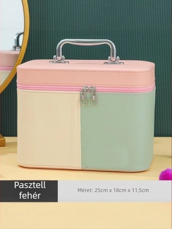 Nagy kapacitású kozmetikai táska PU anyagból, kockás mintázattal, uniszex, bővíthető