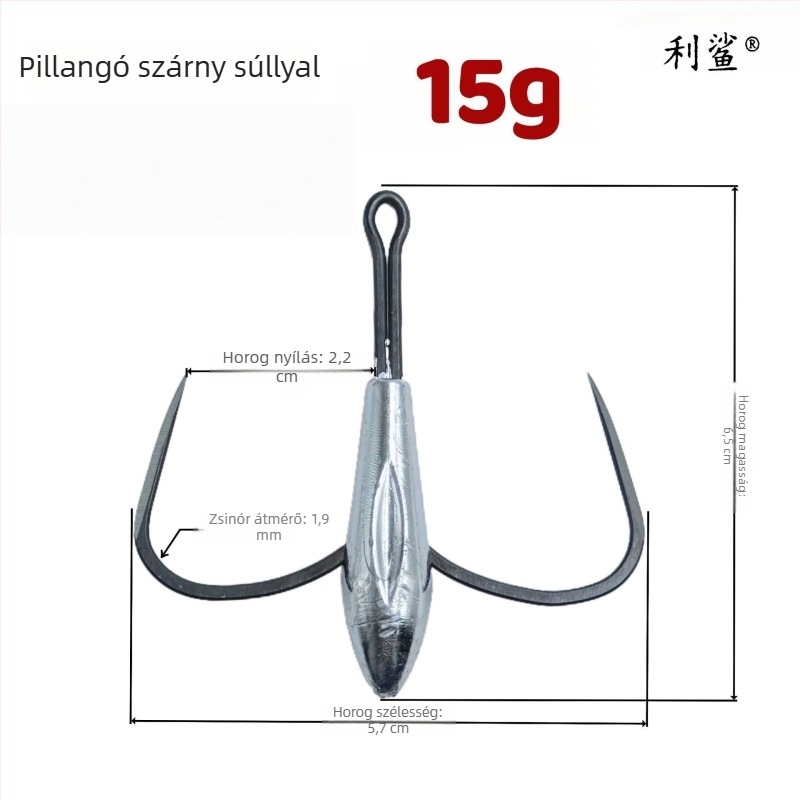 Sharp Shark horgonyhorog, barbless, pengével és két tüskével, 14-es méret