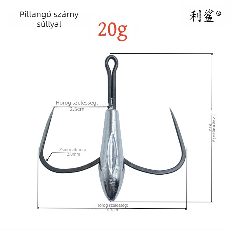 Sharp Shark horgonyhorog, barbless, pengével és két tüskével, 14-es méret