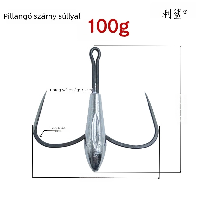 Sharp Shark horgonyhorog, barbless, pengével és két tüskével, 14-es méret