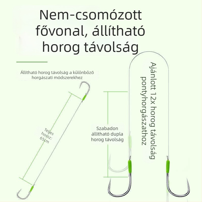 Kötés nélküli nagyhalas horogkészlet kettős horoggal, előre kötött damillal és védő vezetővel tóparti horgászathoz