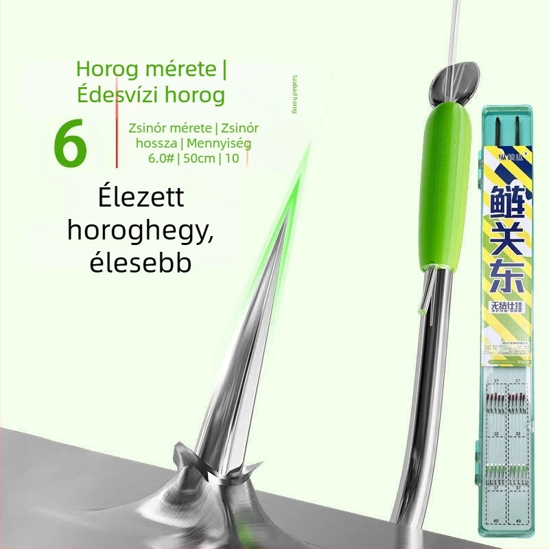 Kötés nélküli nagyhalas horogkészlet kettős horoggal, előre kötött damillal és védő vezetővel tóparti horgászathoz