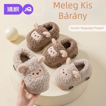 Jingqi gyerekeknek pamut papucs, ősz–tél, uniszex beltéri meleg papucs Cartoon mintával, PVC talppal