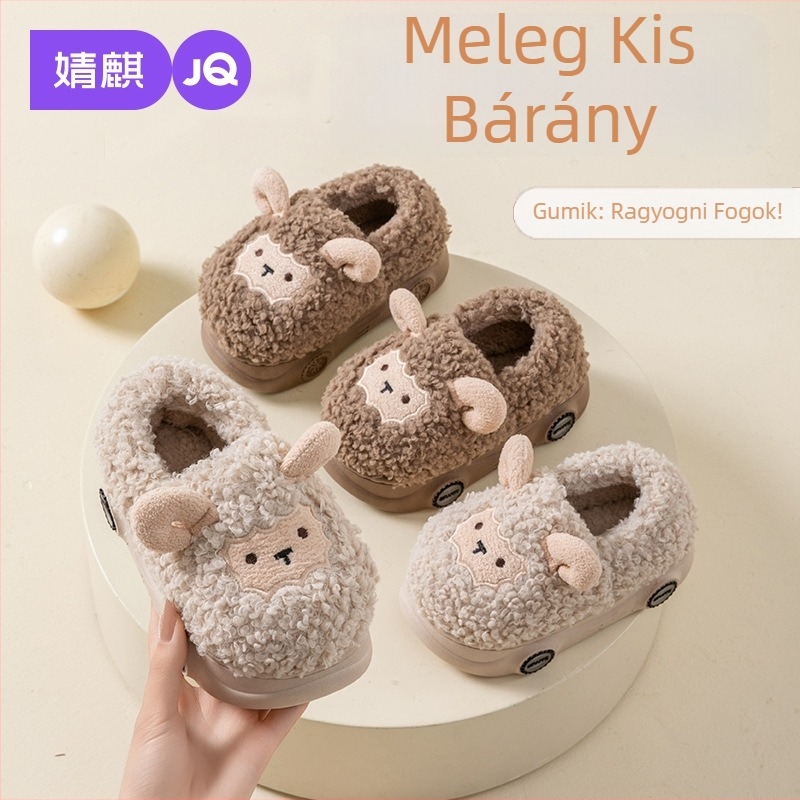 Jingqi gyerekeknek pamut papucs, ősz–tél, uniszex beltéri meleg papucs Cartoon mintával, PVC talppal