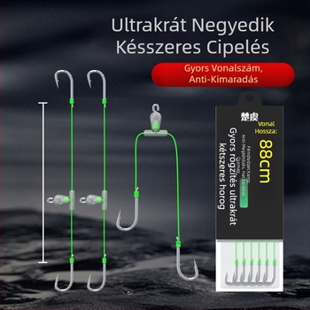 8 cm gyors horog rövid előtétvezetéssel, dupla horog, késztermék Meizhou módszerhez, Kantō-stílusú horog, erős harcsa horog