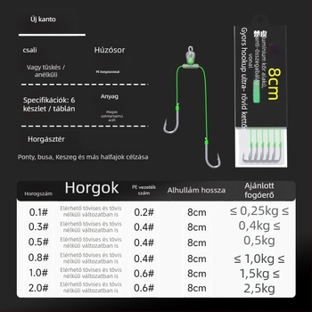 8 cm gyors horog rövid előtétvezetéssel, dupla horog, késztermék Meizhou módszerhez, Kantō-stílusú horog, erős harcsa horog