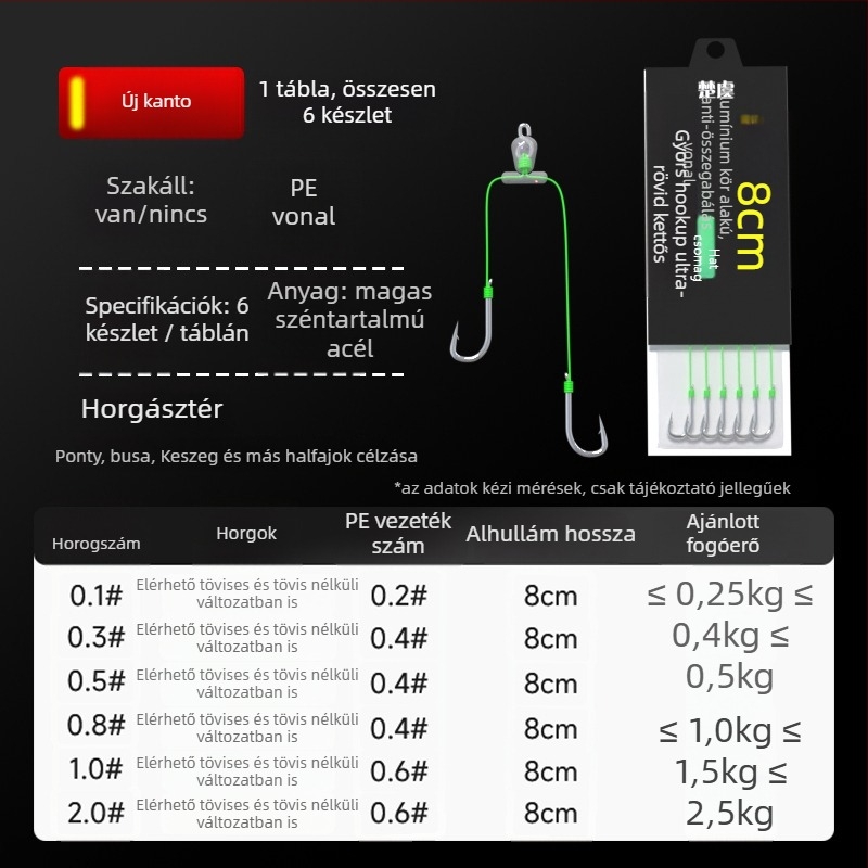 8 cm gyors horog rövid előtétvezetéssel, dupla horog, késztermék Meizhou módszerhez, Kantō-stílusú horog, erős harcsa horog