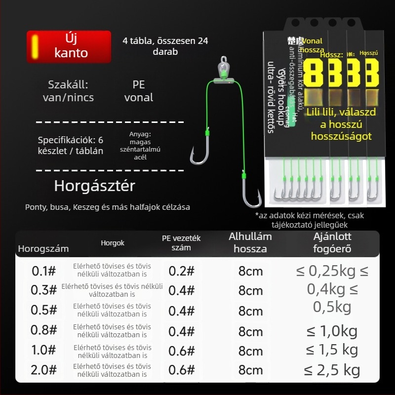8 cm gyors horog rövid előtétvezetéssel, dupla horog, késztermék Meizhou módszerhez, Kantō-stílusú horog, erős harcsa horog