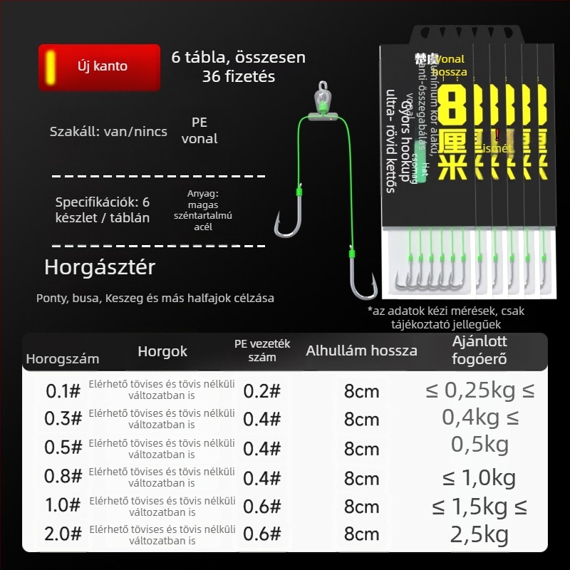 8 cm gyors horog rövid előtétvezetéssel, dupla horog, késztermék Meizhou módszerhez, Kantō-stílusú horog, erős harcsa horog