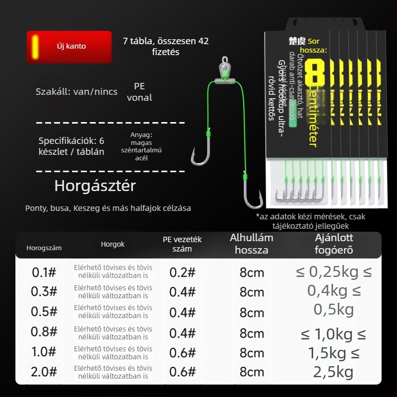 8 cm gyors horog rövid előtétvezetéssel, dupla horog, késztermék Meizhou módszerhez, Kantō-stílusú horog, erős harcsa horog