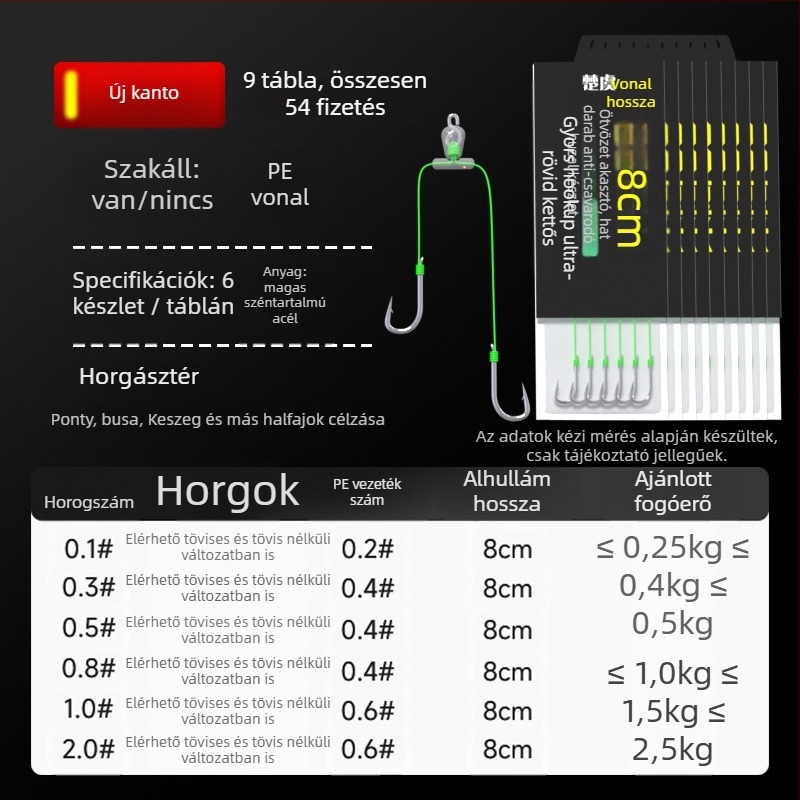 8 cm gyors horog rövid előtétvezetéssel, dupla horog, késztermék Meizhou módszerhez, Kantō-stílusú horog, erős harcsa horog