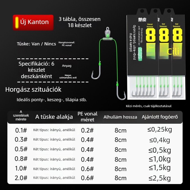8 cm gyors horog rövid előtétvezetéssel, dupla horog, késztermék Meizhou módszerhez, Kantō-stílusú horog, erős harcsa horog