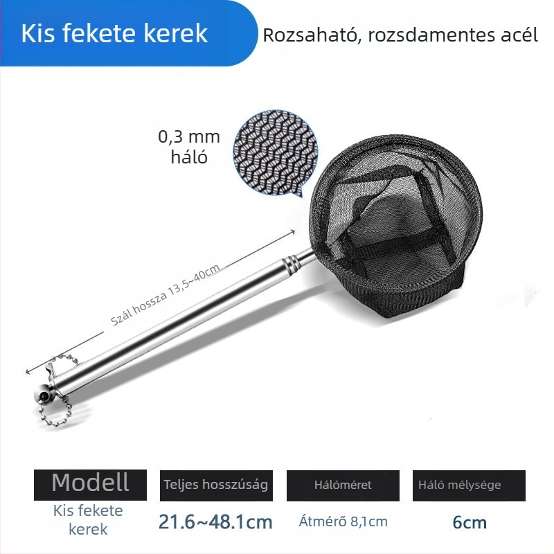 Rozsdamentes acélból készült teleszkópos akváriumi háló, sűrű hálóval, halak és teknősök számára