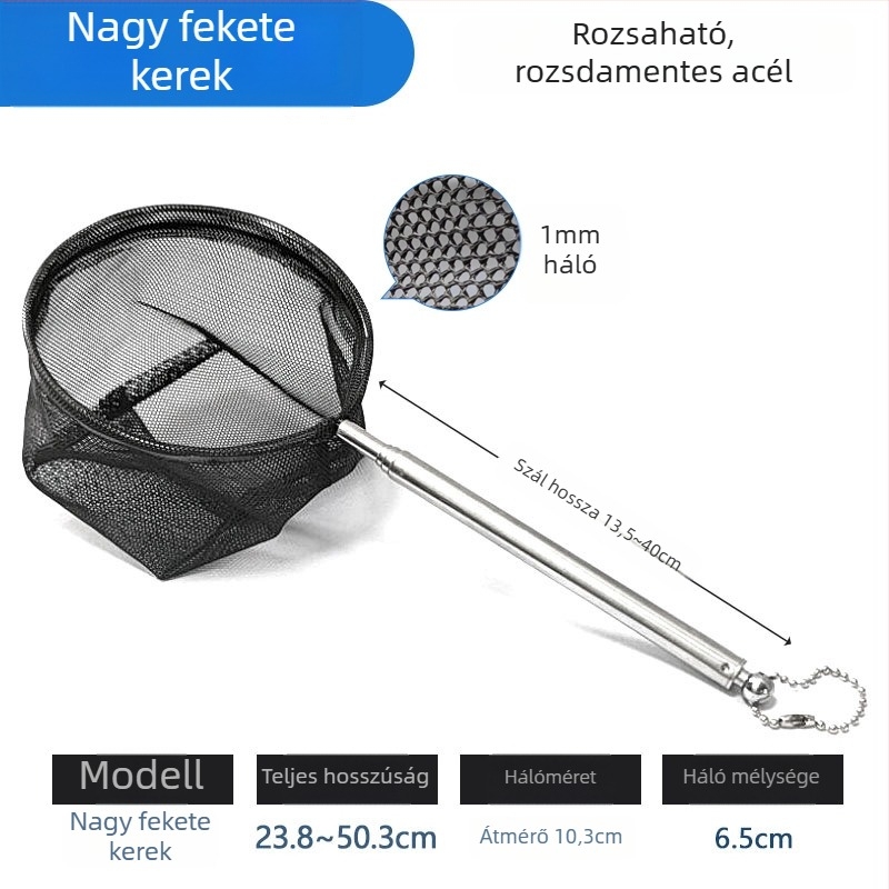 Rozsdamentes acélból készült teleszkópos akváriumi háló, sűrű hálóval, halak és teknősök számára